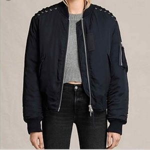All Saints Black Bree Satin Laced Bomber